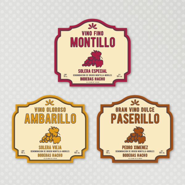 Etiquetas botellas vino Bodegas Hacho